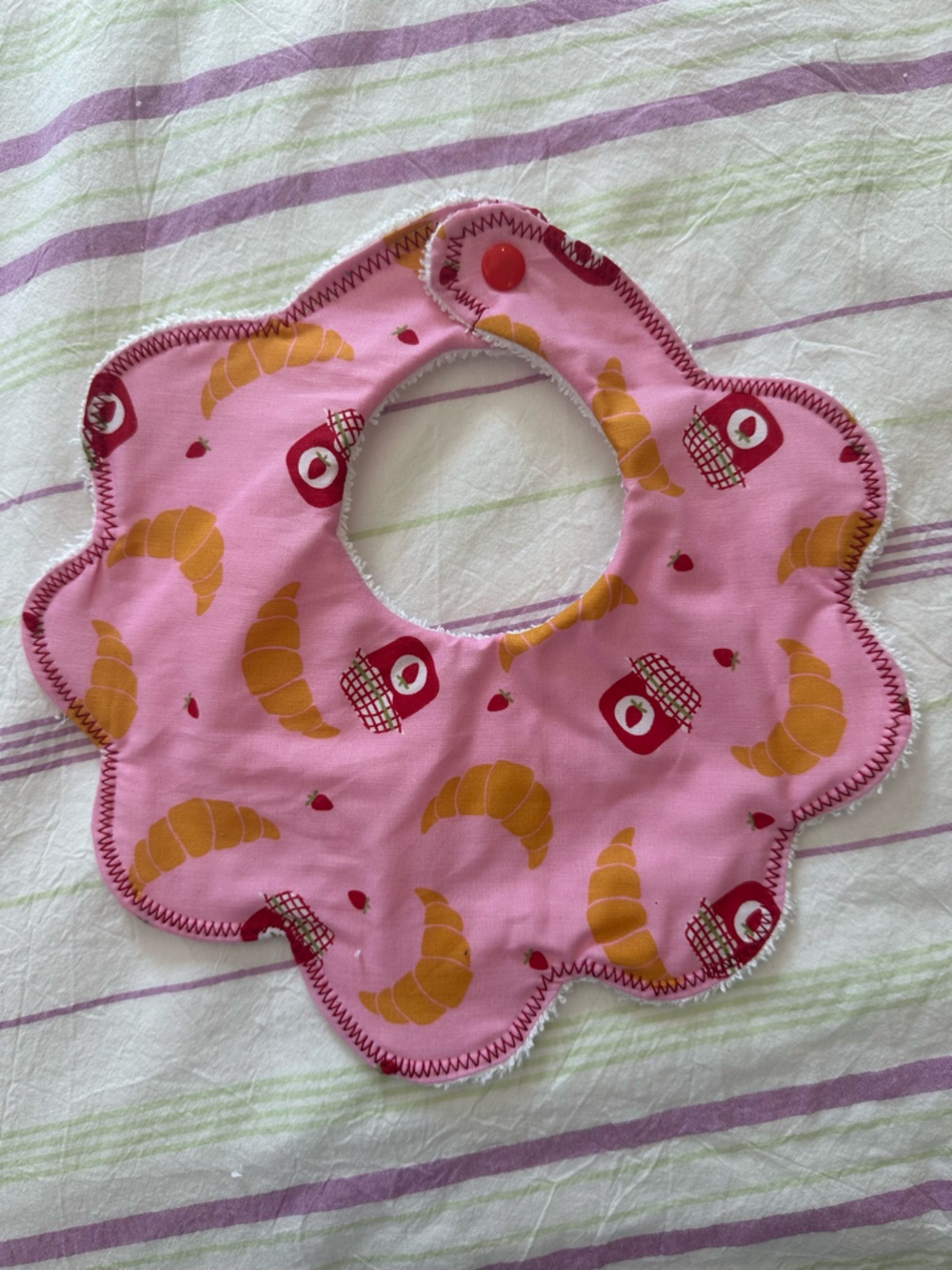 Baby Pink Croissant & Jam Flower Bib